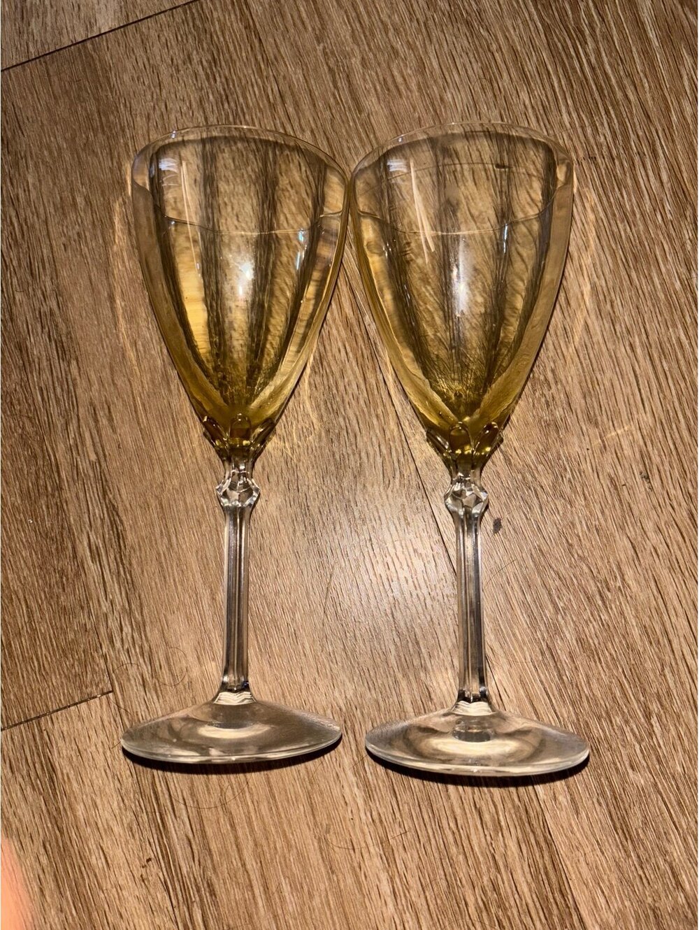 2 Vintage Fostoria Crystal Topaz Wine Glasses. Light Yellow Stemware Glasses.